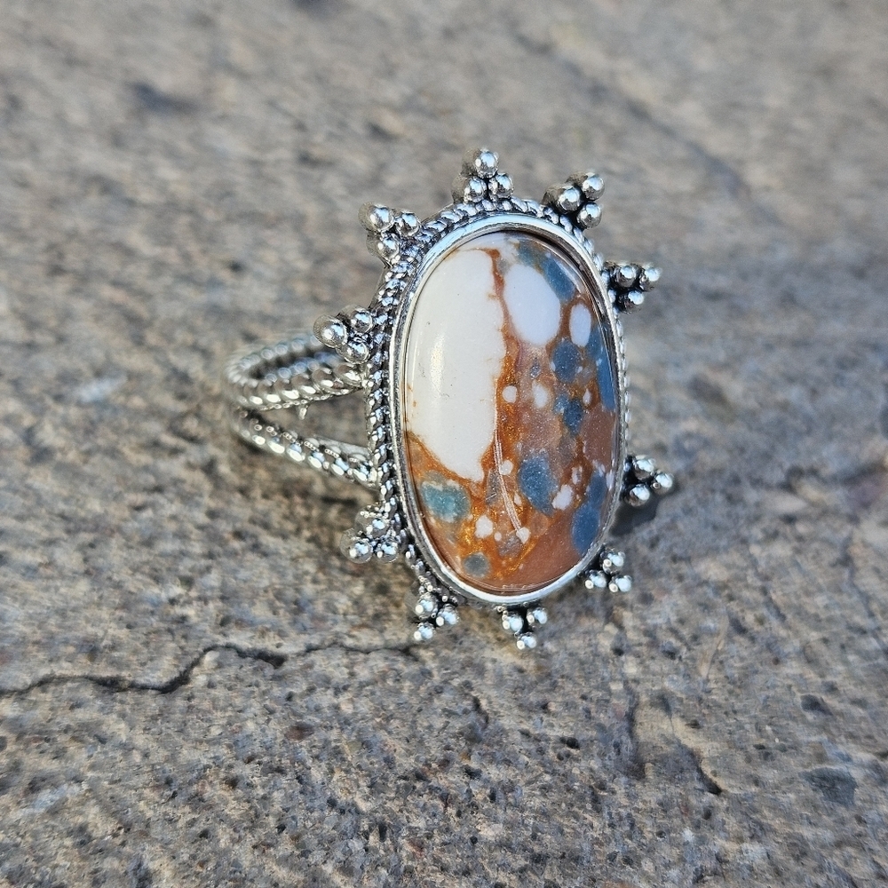 Silver and Multicolor Stone Ring 11.25 Women's Jewelry Boho Western